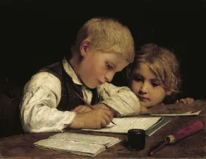 Boy writing with his sister, 1875 (oil on canvas) Boy writing with his sister, 1875 (oil on canvas)