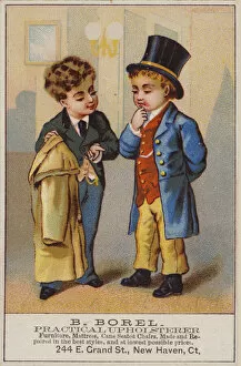 Two Boys in discussion, Upholstery Advert (chromolitho)