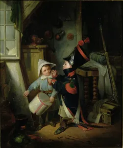 Two Boys Dressing Up as Soldiers (oil on canvas) Two Boys Dressing Up as Soldiers (oil on canvas)