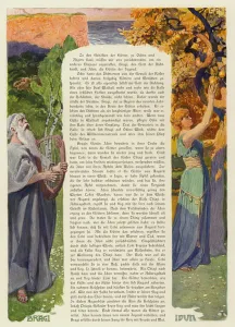 Bragi and Idunn, Norse god and goddess (colour litho) Bragi and Idunn, Norse god and goddess (colour litho)