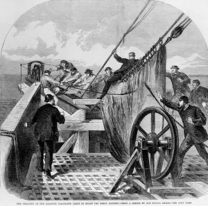 The Breaking of the Atlantic Telegraph Cable on Board the Great Eastern, 1865 (engraving) The Breaking of the Atlantic Telegraph Cable on Board the Great Eastern, 1865 (engraving)