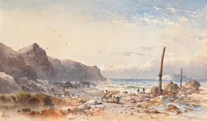 A breezy day with fisherfolk on the foreshore, 1874 (pencil & w/c with touches of A breezy day with fisherfolk on the foreshore, 1874 (pencil & w/c with touches of