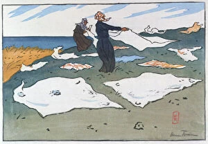 Household Chore Gallery: Breton Washerwomen by the Sea, c.1900 (colour litho)