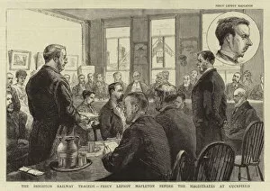 The Brighton Railway Tragedy, Percy Lefroy Mapleton before the Magistrates at Cuckfield (engraving)