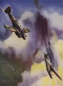 British Avro Anson of Coastal Command shooting down a German Dornier British Avro Anson of Coastal Command shooting down a German Dornier