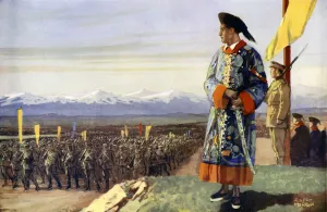 A British Boy reviews his Chinese Army (colour litho) A British Boy reviews his Chinese Army (colour litho)