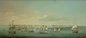 British, French, Portuguese and Spanish merchantmen and men of war off Cadiz, 1815 (oil on canvas) British, French, Portuguese and Spanish merchantmen and men of war off Cadiz, 1815 (oil on canvas)