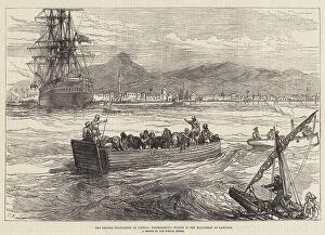 The British Occupation of Cyprus, disembarking Horses in the Roadstead at Larnaca (engraving)