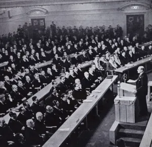 British Prime Minister Clement Attlee addressing the first session of the General British Prime Minister Clement Attlee addressing the first session of the General