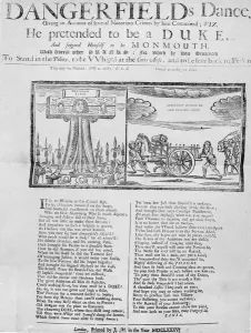 Broadside of Dangerfields Dance, 1685 (woodcut) Broadside of Dangerfields Dance, 1685 (woodcut)