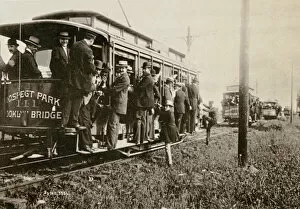 Images Dated 19th July 2013: Brooklyn trolleys bound for Coney Island, New York City, c.1897 (litho)