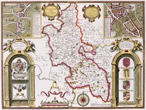 Buckinghamshire, engraved by Jodocus Hondius (1563-1612) from John Speeds Theatre Buckinghamshire, engraved by Jodocus Hondius (1563-1612) from John Speeds Theatre