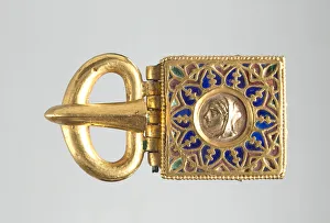 Buckle with Embossed Head in Profile, 400-600 (gold, lapis lazuli, and glass) Buckle with Embossed Head in Profile, 400-600 (gold, lapis lazuli, and glass)