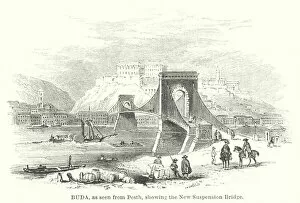 Buda Gallery: Buda, as seen from Pesth, showing the New Suspension Bridge (engraving)