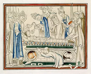 Burial of Edward the Confessor, illustration from a facsimile of The Life of St Edward the Confessor (colour litho)