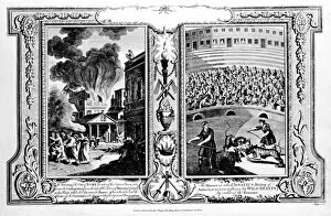 Images Dated 9th May 2007: The Burning of the City of Rome and the Bishop of Antioch being killed by lions