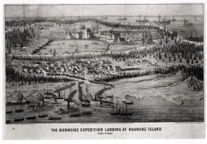 The Burnside Expedition Landing at Roanoke Island, February 7th 1862 (engraving) The Burnside Expedition Landing at Roanoke Island, February 7th 1862 (engraving)