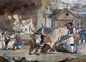 Butcher, by Achille Pinelli (1809-1841), watercolor drawing, Italy, 19th century Butcher, by Achille Pinelli (1809-1841), watercolor drawing, Italy, 19th century