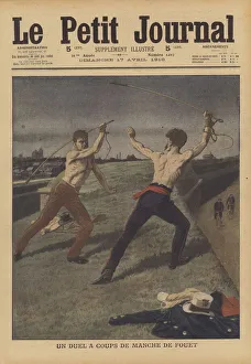 Two cab drivers fighting a duel with their horsewhips (colour litho) Two cab drivers fighting a duel with their horsewhips (colour litho)