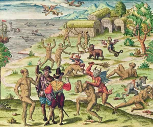 Cacodemon attacking the savages, from Americae Tertia Pars Cacodemon attacking the savages, from Americae Tertia Pars