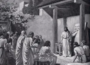 Cadmus gives the Greeks an alphabet artist, illustration from Hutchinson' Cadmus gives the Greeks an alphabet artist, illustration from Hutchinson'