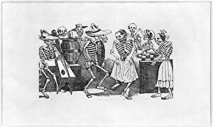 Calavera du jarabe d'outretombe (Dance of Death) (engraving on lead)
