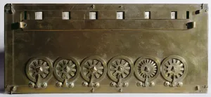 Calculating machine invented by Blaise Pascal (1623-63) in 1642 (wood and metal) Calculating machine invented by Blaise Pascal (1623-63) in 1642 (wood and metal)