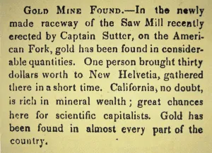 Californian Newspaper Report on gold mines, 1848 (litho) Californian Newspaper Report on gold mines, 1848 (litho)