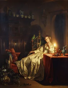 A Candlelit Interior with a Lady Seated at a Table, 1865 (oil on panel) A Candlelit Interior with a Lady Seated at a Table, 1865 (oil on panel)