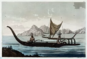 Canoes in the Bay of Resolution in the Marquises Islands - in 'The Antique and Modern Costume', 1819-20