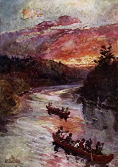 Canoes on a North American river (colour litho) Canoes on a North American river (colour litho)