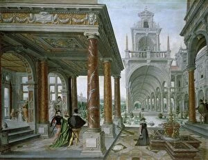 Cappricio of palace architecture with Figures Promenading, 1596