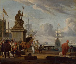 A Capriccio Mediterranean Harbour with Elegant Figures and Merchants A Capriccio Mediterranean Harbour with Elegant Figures and Merchants