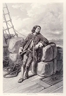 Captain Lemuel Gulliver at sea on his merchant ship, from French Edition of ' Captain Lemuel Gulliver at sea on his merchant ship, from French Edition of '