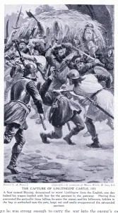The capture of Linlithgow Castle AD1313, 1920's (litho) The capture of Linlithgow Castle AD1313, 1920's (litho)