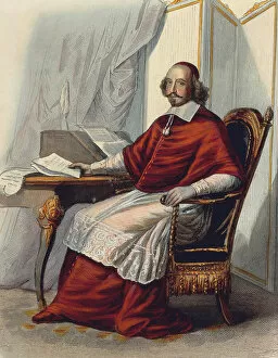 Cardinal Jules Mazarin (Giulio Mazzarini) (colour engraving)