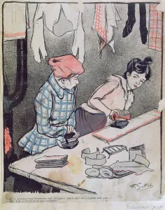 Caricature depicting two washerwomen gossiping, late 19th century (colour litho) Caricature depicting two washerwomen gossiping, late 19th century (colour litho)
