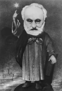 Caricature of Victor Hugo (1802-85) as a Magician (engraving) (b/w photo) Caricature of Victor Hugo (1802-85) as a Magician (engraving) (b/w photo)