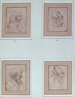 Four caricatures (red chalk)