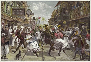 Port of Spain Gallery: Carnival in Port of Spain, Trinidad (coloured engraving)