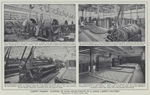 Carpet making, Glimpses of four departments in a large carpet factory (b/w photo) Carpet making, Glimpses of four departments in a large carpet factory (b/w photo)