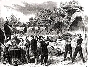 Carrying off the Wounded after the battle of Antietam in 1862 (engraving) (b/w photo) Carrying off the Wounded after the battle of Antietam in 1862 (engraving) (b/w photo)