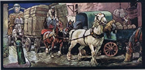 Cart horses, illustration from Helpers Without Hands by Gladys Davidson, published in 1919 (colour litho)
