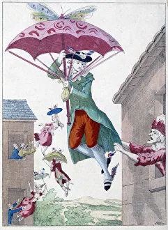 Cartoon on the idea of flying away, 18th century Cartoon on the idea of flying away, 18th century