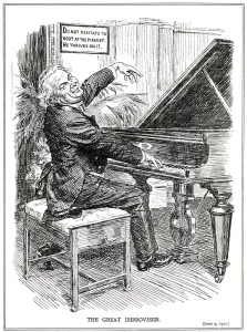 Cartoon lampooning LLoyd George as the Great Improviser or leader of the ' Cartoon lampooning LLoyd George as the Great Improviser or leader of the '