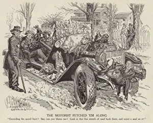 Cartoon mocking a man driving his car in excess of the speed limit (litho) Cartoon mocking a man driving his car in excess of the speed limit (litho)