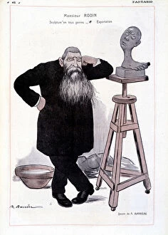 Cartoon by the sculptor Auguste Rodin represented in his workshop in 'Fantasio"