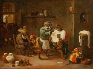 A Cat in a Barber Shop run by Monkeys (oil on canvas) A Cat in a Barber Shop run by Monkeys (oil on canvas)