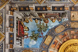 A cat, musical instruments and male and female figures, detail, vault of Hall of the Treasure (fresco) A cat, musical instruments and male and female figures, detail, vault of Hall of the Treasure (fresco)