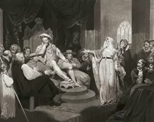 Courtier Gallery: Catherine of Aragon pleading her case before Henry VIII, 18th century (print)